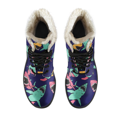 Shark Bite Pattern Faux Fur Leather Boots
