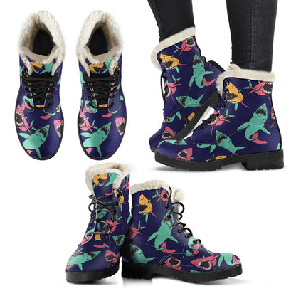 Shark Bite Pattern Faux Fur Leather Boots