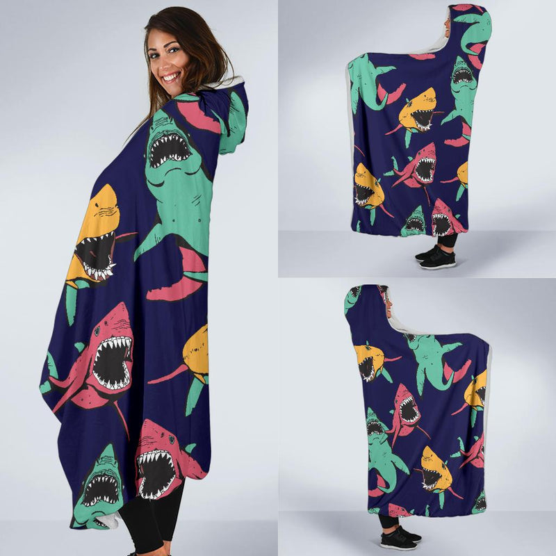 Shark Bite Pattern Hooded Blanket-JORJUNE.COM