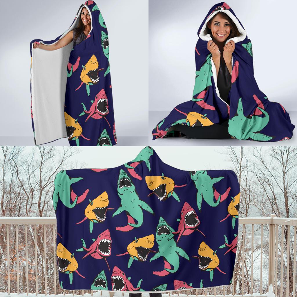 Shark Bite Pattern Hooded Blanket-JORJUNE.COM