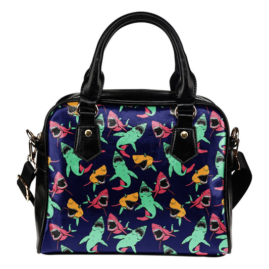 Shark Bite Pattern Leather Shoulder Handbag
