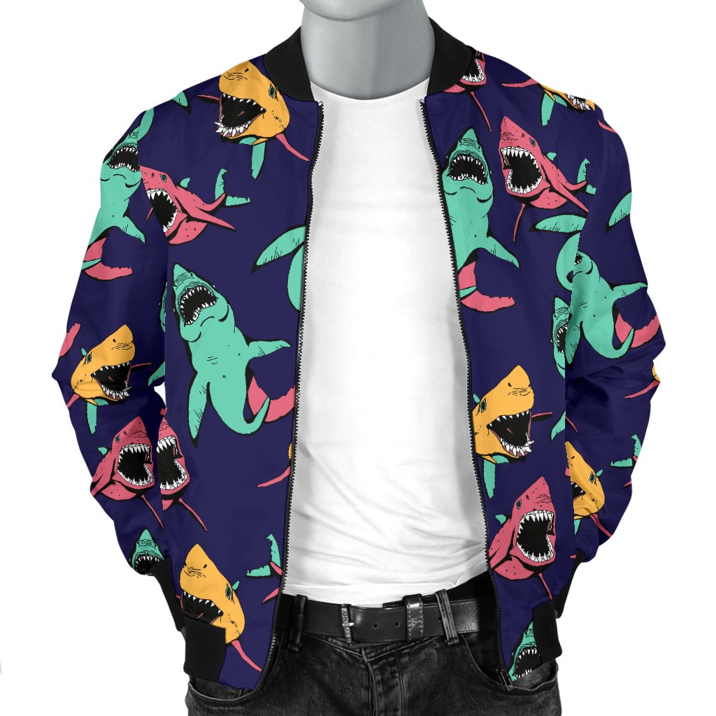 Shark Bite Pattern Men Casual Bomber Jacket