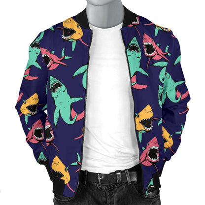Shark Bite Pattern Men Casual Bomber Jacket