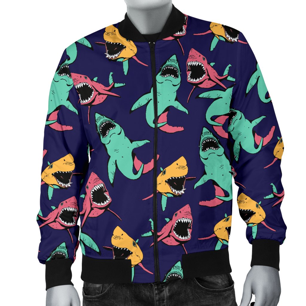 Shark Bite Pattern Men Casual Bomber Jacket