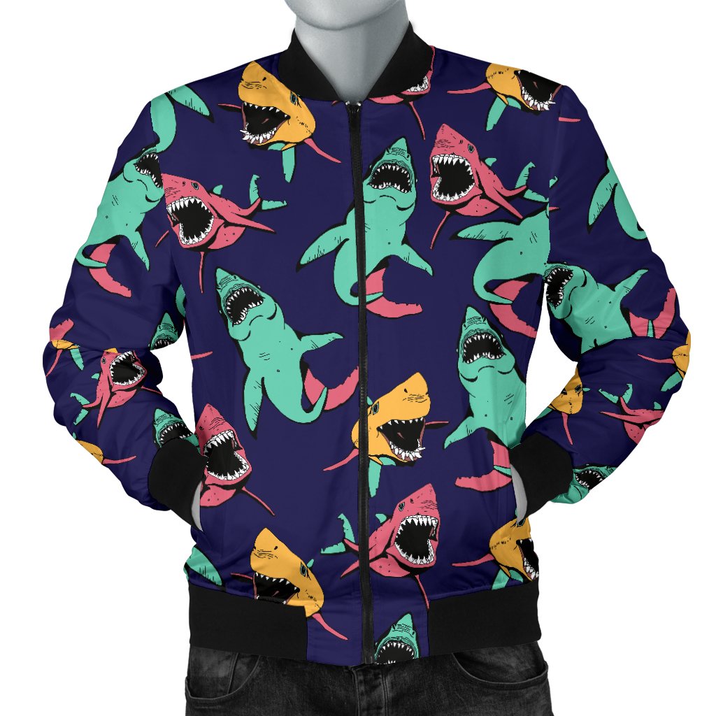 Shark Bite Pattern Men Casual Bomber Jacket