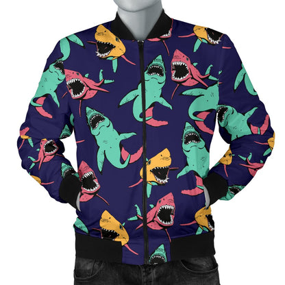 Shark Bite Pattern Men Casual Bomber Jacket