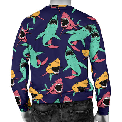 Shark Bite Pattern Men Crewneck Sweatshirt