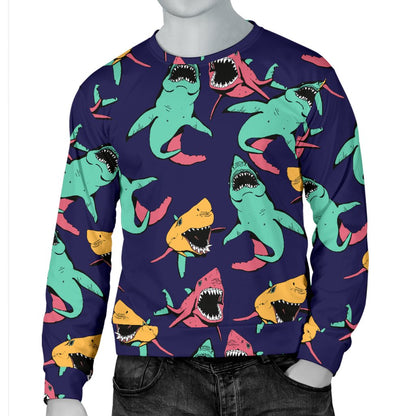 Shark Bite Pattern Men Crewneck Sweatshirt