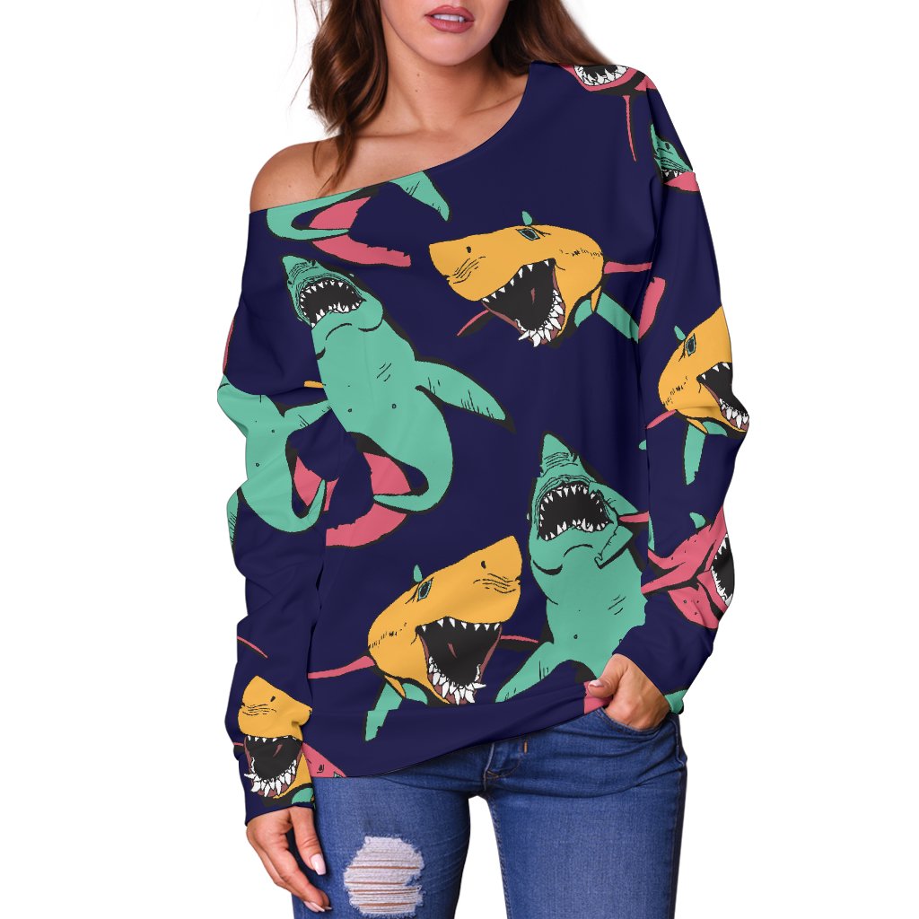 Shark Bite Pattern Off Shoulder Sweatshirt