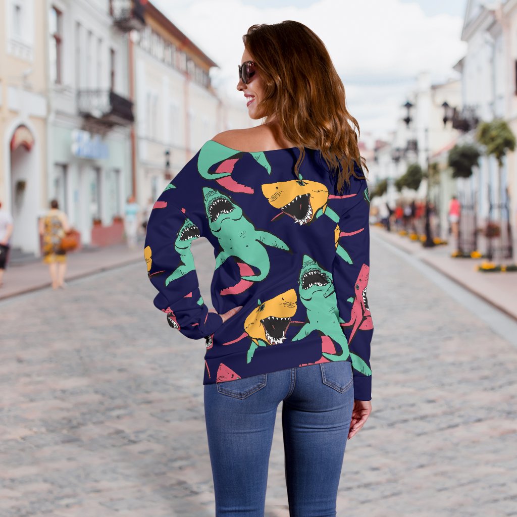 Shark Bite Pattern Off Shoulder Sweatshirt