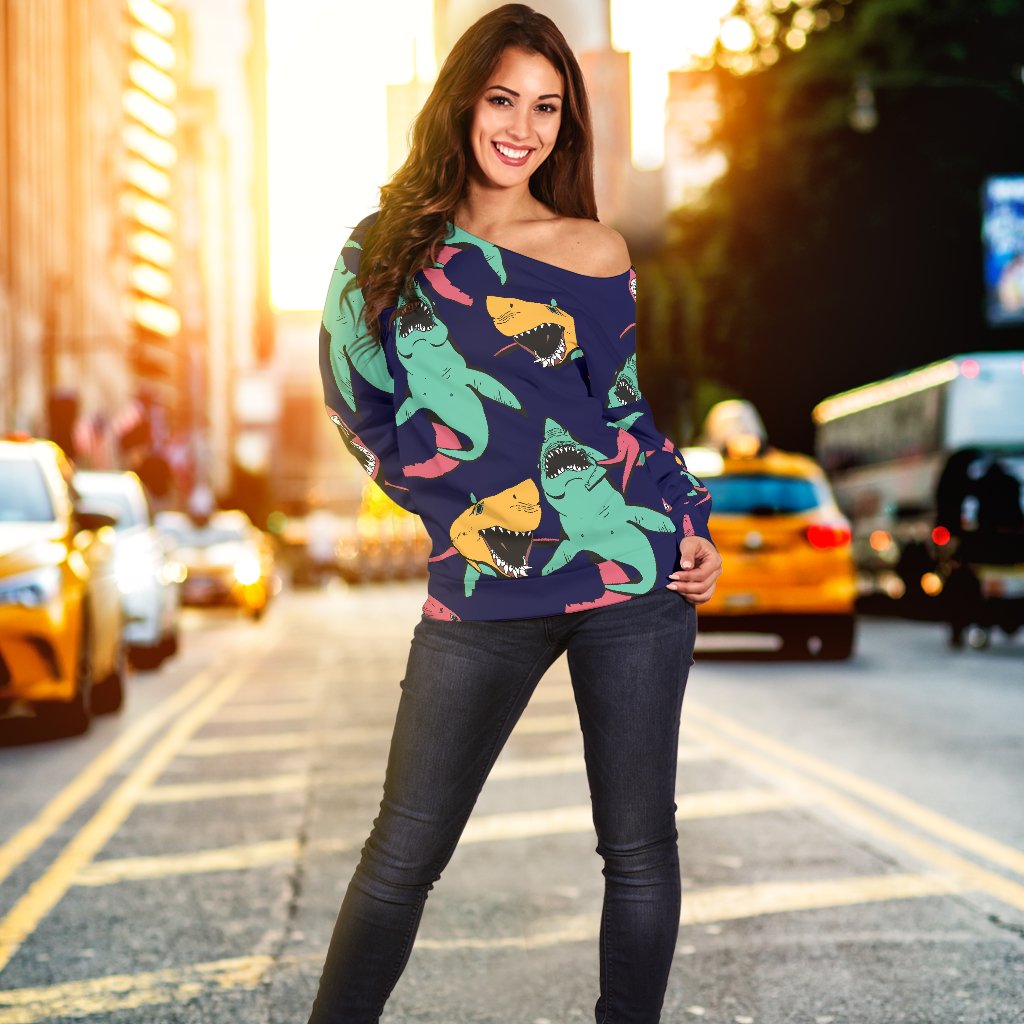 Shark Bite Pattern Off Shoulder Sweatshirt