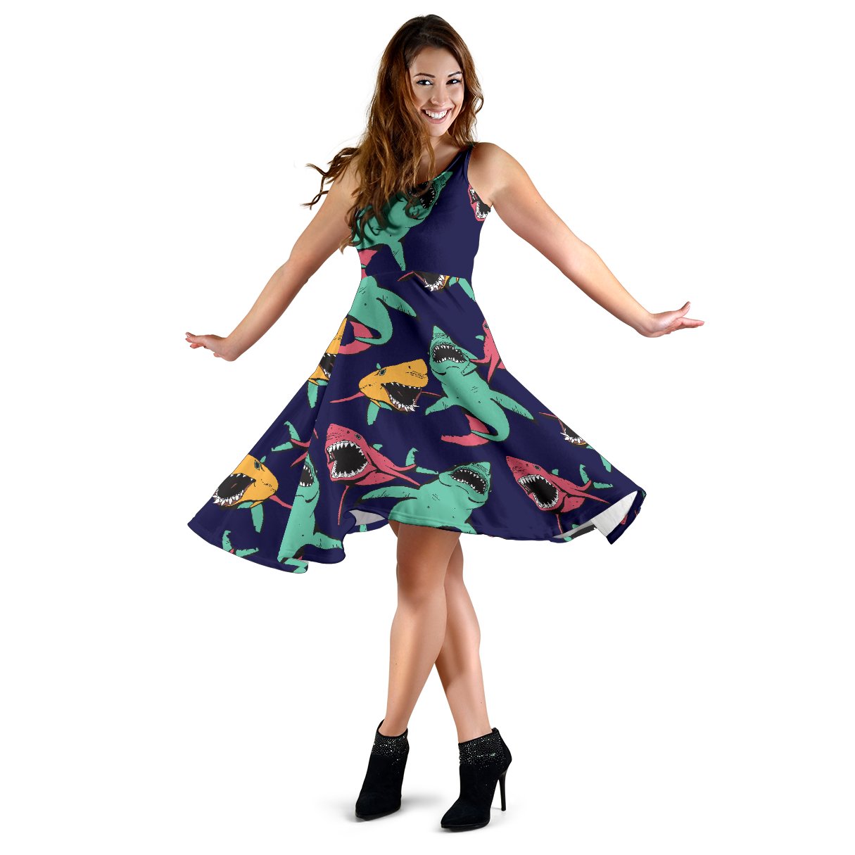 Shark Bite Pattern Sleeveless Mini Dress