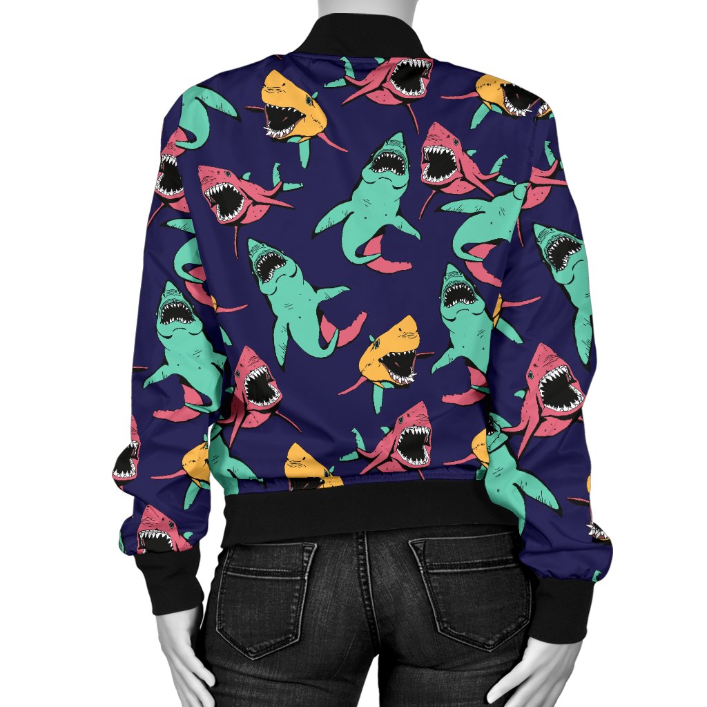 Shark Bite Pattern Women Casual Bomber Jacket
