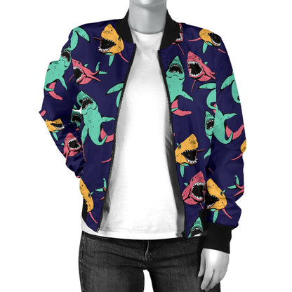 Shark Bite Pattern Women Casual Bomber Jacket
