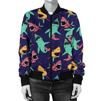 Shark Bite Pattern Women Casual Bomber Jacket