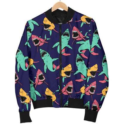 Shark Bite Pattern Women Casual Bomber Jacket