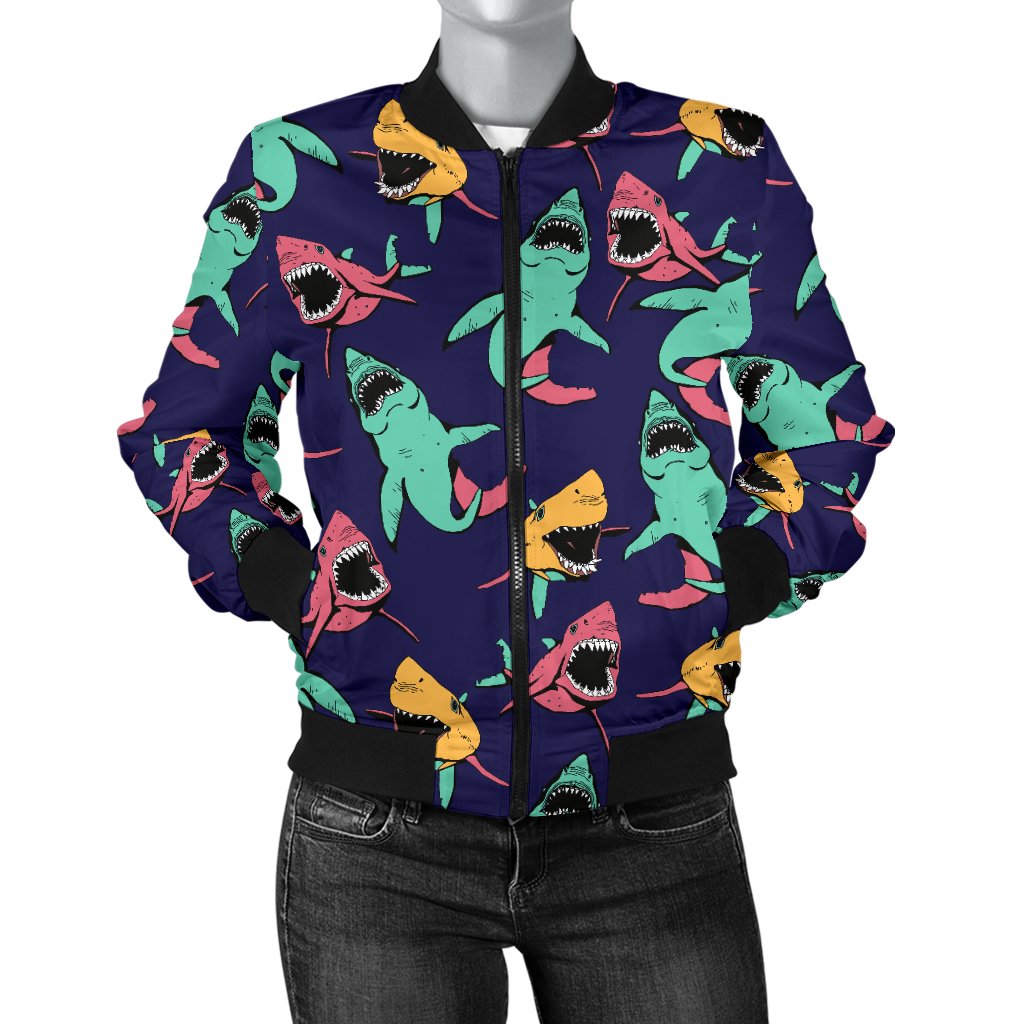 Shark Bite Pattern Women Casual Bomber Jacket
