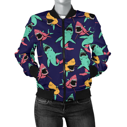 Shark Bite Pattern Women Casual Bomber Jacket