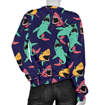 Shark Bite Pattern Women Crewneck Sweatshirt