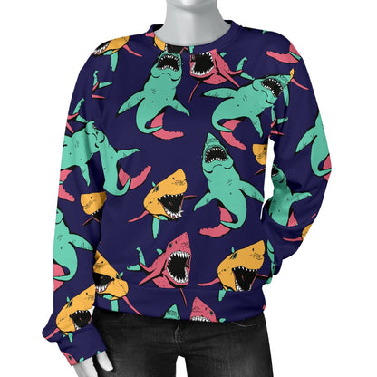 Shark Bite Pattern Women Crewneck Sweatshirt