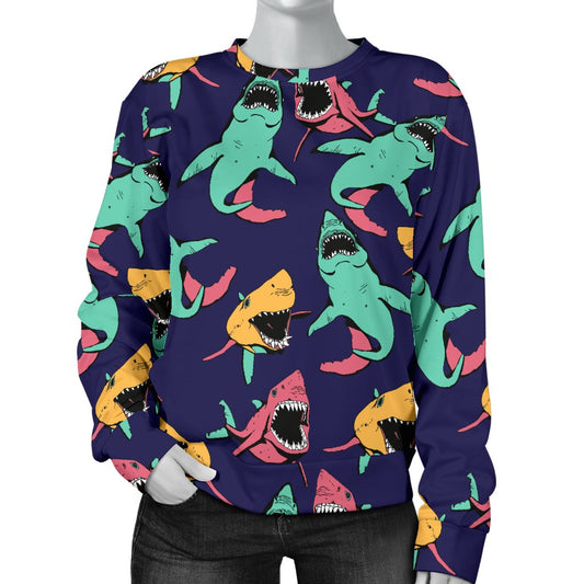 Shark Bite Pattern Women Crewneck Sweatshirt
