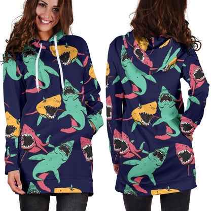 Shark Bite Pattern Women Hoodie Dress
