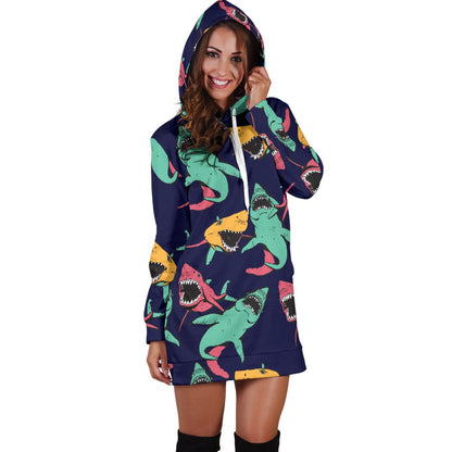 Shark Bite Pattern Women Hoodie Dress