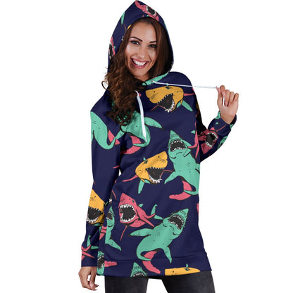Shark Bite Pattern Women Hoodie Dress