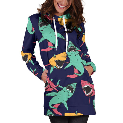 Shark Bite Pattern Women Hoodie Dress