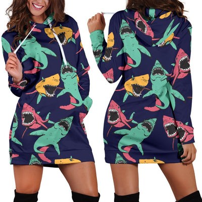 Shark Bite Pattern Women Hoodie Dress