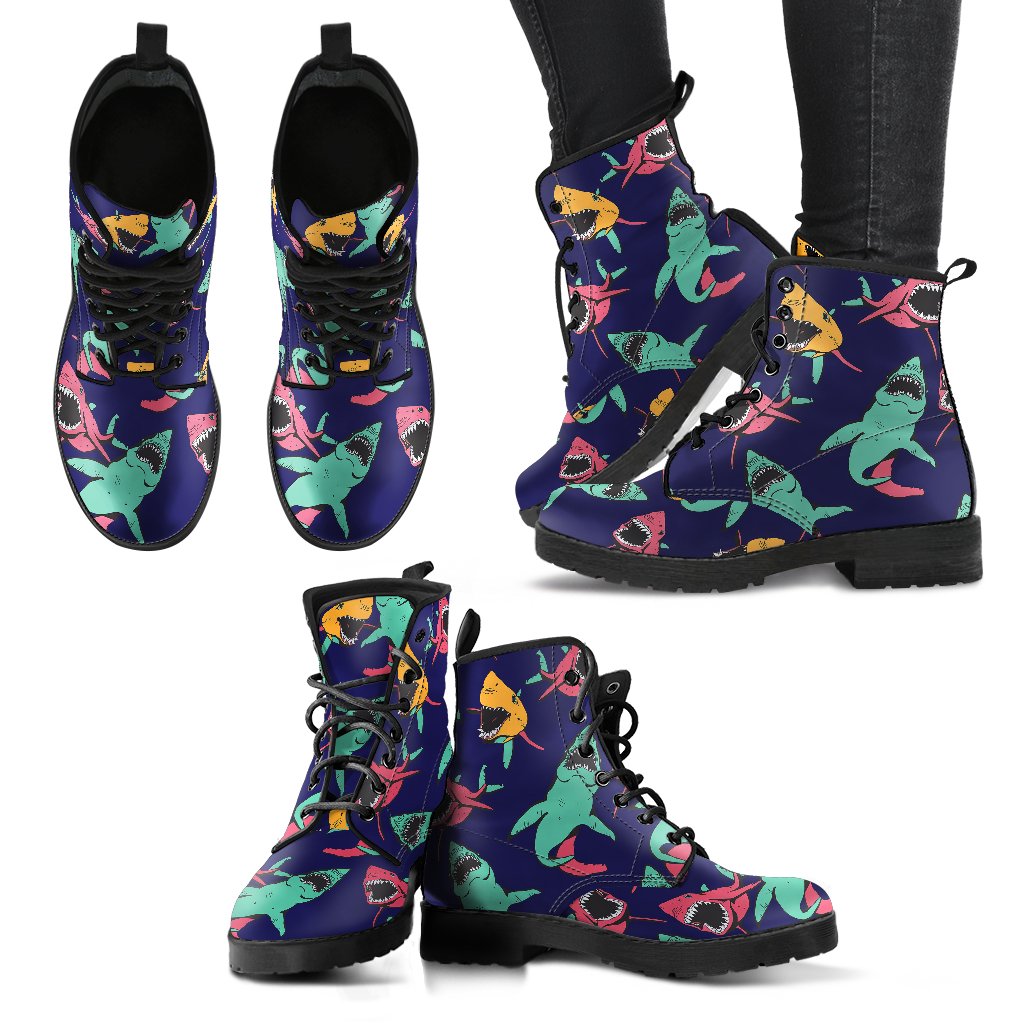 Shark Bite Pattern Women Leather Boots