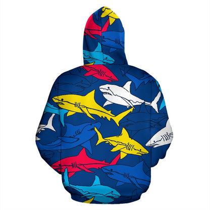Shark Color Pattern All Over Zip Up Hoodie