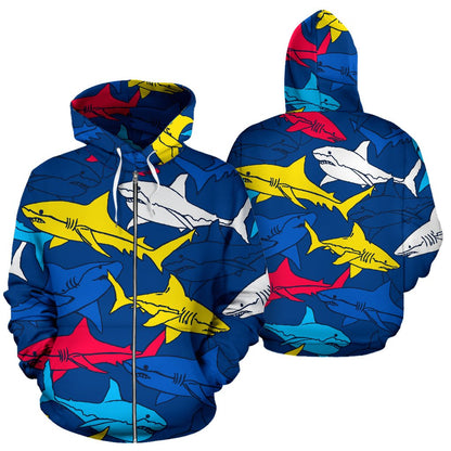 Shark Color Pattern All Over Zip Up Hoodie