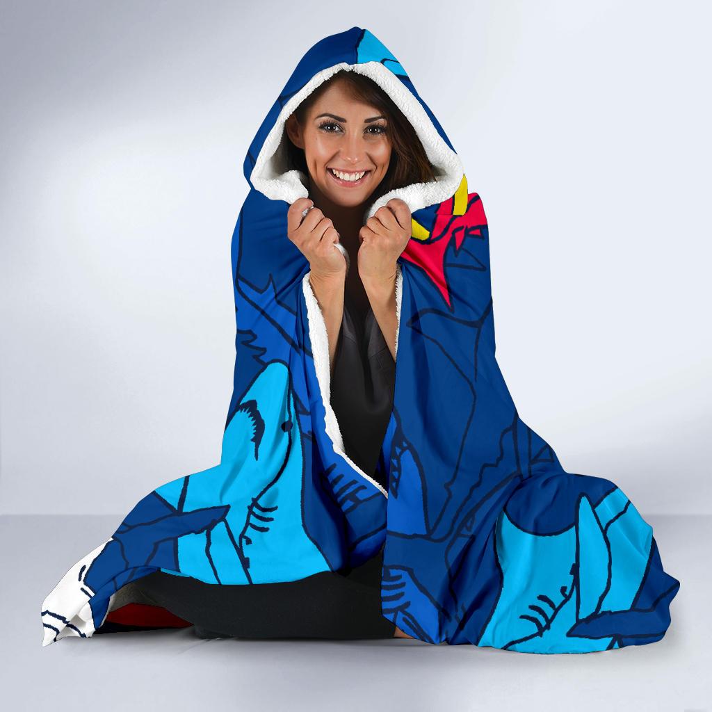 Shark Color Pattern Hooded Blanket-JORJUNE.COM