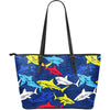 Shark Color Pattern Large Leather Tote Bag