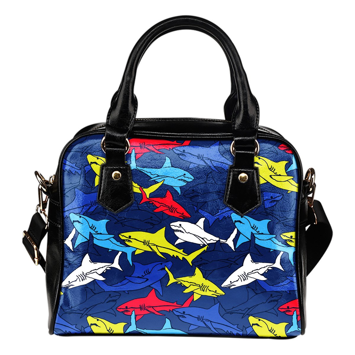 Shark Color Pattern Leather Shoulder Handbag