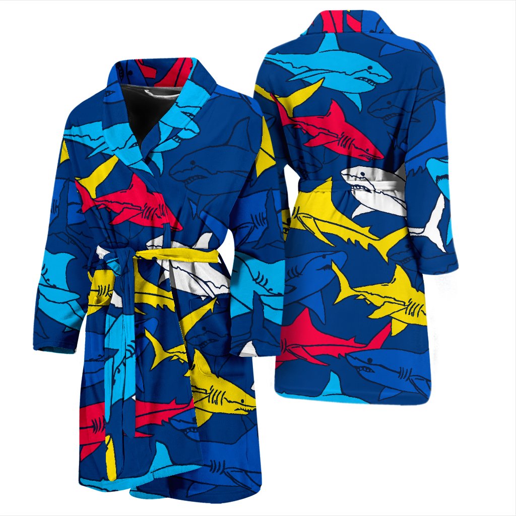 Shark Color Pattern Men Bath Robe