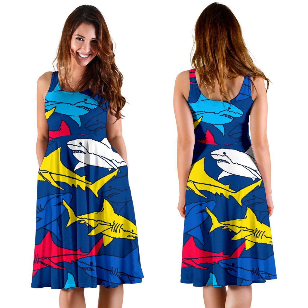 Shark Color Pattern Sleeveless Mini Dress