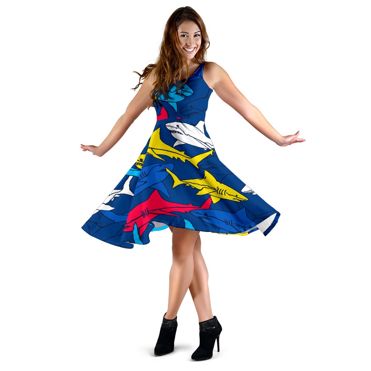 Shark Color Pattern Sleeveless Mini Dress