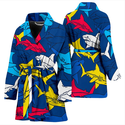 Shark Color Pattern Women Bath Robe