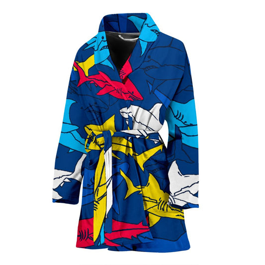 Shark Color Pattern Women Bath Robe