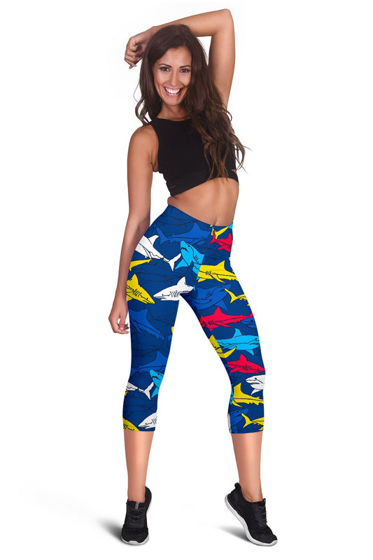 Shark Color Pattern Women Capris