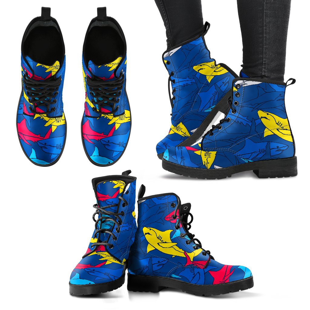 Shark Color Pattern Women Leather Boots