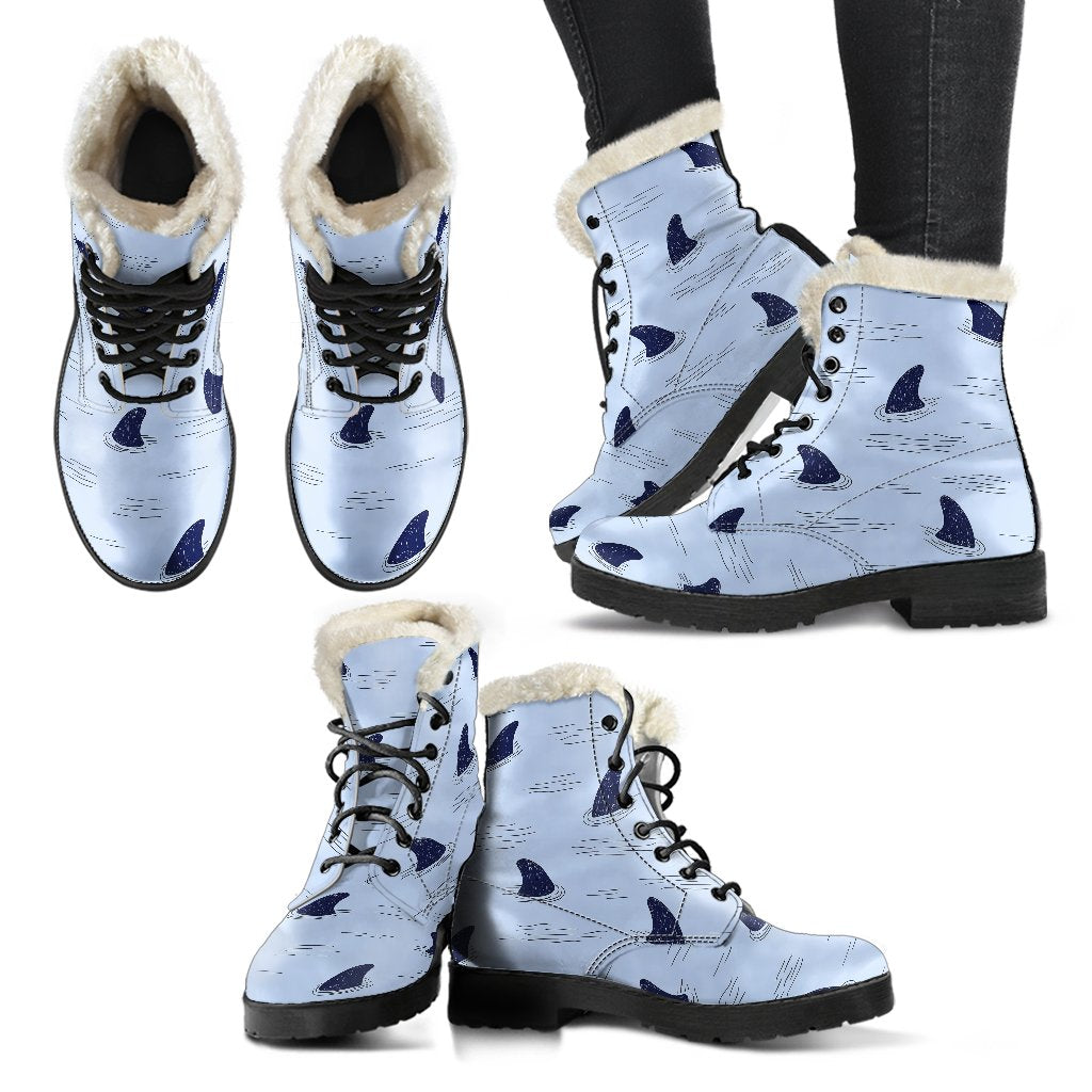 Shark Fin Faux Fur Leather Boots