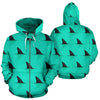 Shark Fin Pattern All Over Zip Up Hoodie