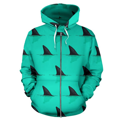 Shark Fin Pattern All Over Zip Up Hoodie