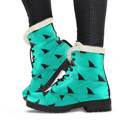 Shark Fin Pattern Faux Fur Leather Boots