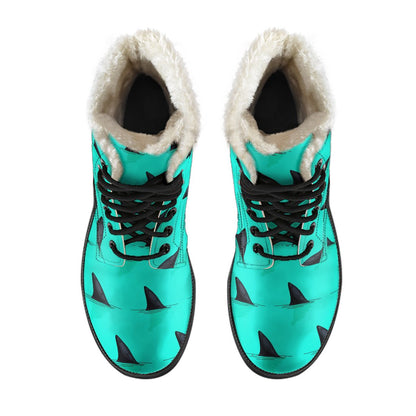 Shark Fin Pattern Faux Fur Leather Boots