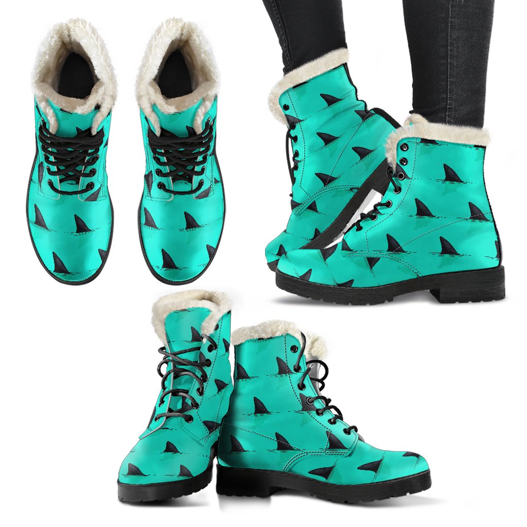 Shark Fin Pattern Faux Fur Leather Boots