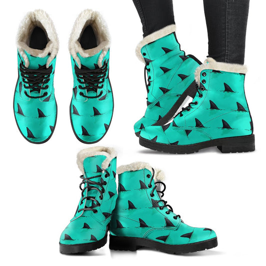 Shark Fin Pattern Faux Fur Leather Boots